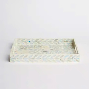 Rectangular Mother of Pearl Serving Tray Nacre Wood <b>Lap</b> Ottoman Tray Coffee <b>Table</b>, Luxury Decorative Handmade Eating Platters - Product Image 2