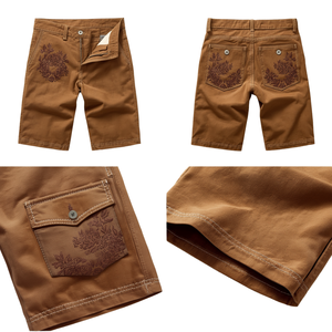 Pantalones Cortos de Gamuza Bordados Estilo Vintage para Hombre, Prenda Inferior Informal de Moda Premium, OEM ODM - Product Image 3