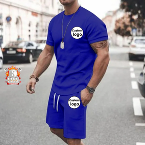 Ensemble T-shirt et short d'été en tissu éponge pour homme – Respirant, décontracté, imprimé, en coton – Idéal pour la gym et l'entraînement – Meilleures ventes - Product Image 1