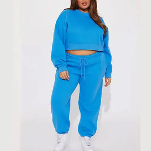 Conjunto Deportivo de Invierno para Mujer, Talla Grande, Azul, Transpirable, Poliéster/Algodón, con Capucha, Sin Mangas, Color Sólido, Pantalones Casuales para Correr - Product Image 1