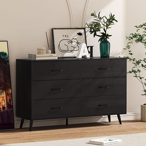 Commode à 6 tiroirs avec tiroirs recouverts de tissu, 3 niveaux, 133*40*84cm, pieds hauts, tissu non tissé, double rangée - Product Image 1