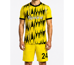 Conjunto de Camiseta de Fútbol Geométrica Amarilla y Negra Sprint para Hombre, Manga Corta, Transpirable, de Poliéster, Personalizable - Product Image 2