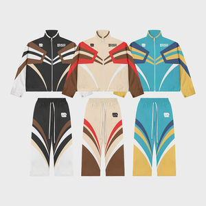 Ensemble de survêtement en nylon personnalisé avec veste à col montant et fermeture éclair, logo imprimé, fabrication OEM, marque privée, fabricant de vêtements de sport - Product Image 1