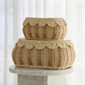 <b>Set</b> of 2 scalloped baskets with lid for kid's room made in Vietnam OEM ODM design wholesale price - Product Image 2