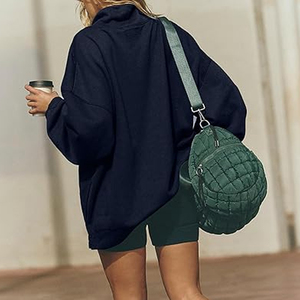 Women's Oversized Solid Color <b>Stand</b> Collar Sweatshirt <b>Drop</b>-Shoulder mock neck Long Sleeve Knitted Breathable Autumn Wear - Product Image 2