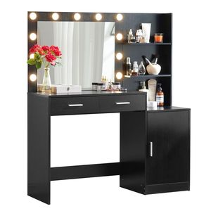 Toeletta da Trucco da 118 cm con Luci a Specchio, Comò a 3 Livelli, 2 Grandi Organizzatori Verticali, 2 Grandi Cassetti, Tavolo da Toeletta con Spazio Contenitivo - Product Image 5