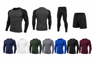 Chemise de compression unisexe à manches longues, extensible, respirante, séchage rapide, polyester, vêtements d'arts martiaux, noir, gris, design raglan - Product Image 6