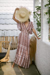 Women's <b>Boho</b> Plaid V-Neck Maxi Dress Casual Loose Beach Summer Long 100% Cotton Batwing Sleeves Eco-Friendly - Product Image 4