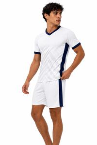 Ensemble de football unisexe personnalisé, col en V, manches courtes, tissu respirant anti-transpiration en polyester, coupe athlétique, toutes saisons, avec poches - Product Image 4