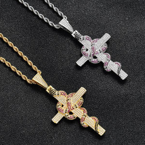 Colgante de Cruz Hip Hop con Diseño de Serpiente, Chapado en Oro de 18K y Micro Pavé de Diamantes de Imitación Plateados, Joyería Unisex para Uso Diario en Oferta - Product Image 1