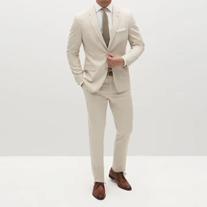 Traje de Hombre Slim Fit de Lana/Seda Plisado, Hecho a Medida, Elegante, Color Beige Claro, Blazer y Pantalones, Multiusos, para Negocios y Bodas - Product Image 6