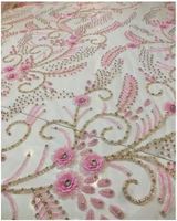 Tela de Bordado de Red Tejida Suave con Lentejuelas y Encaje para Vestidos de Novia, 100% Poliéster, Hecho en India, Mejor Precio