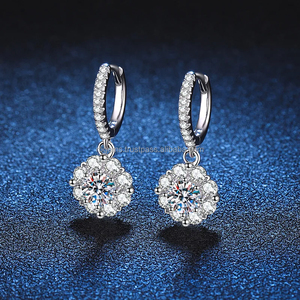 Hot Selling 925 Silver Drop <b>Earrings</b> New Trendy VVS Wedding <b>Fine</b> Geometric Flowers Pattern Rhodium Plated Gold Christian - Product Image 5