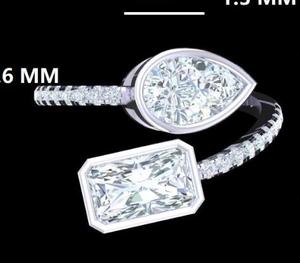แหวนหมั้นเพชรทรงเปียร์คัทและทรงรัศมีแบบวงเปิดคลาสสิก ทองคำแท้ 14K ปรับขนาดได้ ของขวัญสำหรับเธอ - Product Image 2