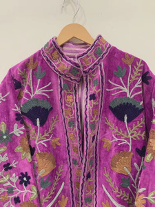 Chaqueta Bomber de Terciopelo de Algodón con Bordado Floral Suzani, Reversible, Estilo Boho Vintage, Talla Única, para Otoño e Invierno, Precio de Fábrica - Product Image 4