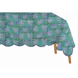 Nappe rectangulaire en coton imprimé 60x90 pouces à motif floral festonné pour dîners, mariages et banquets en extérieur - Product Image 5