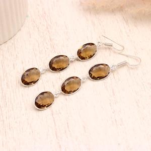 925 Sterling <b>Silver</b> Smoky Quartz <b>Earrings</b>, Natural Smoky Gemstone <b>Dangle</b> <b>Earrings</b>, Handmade <b>Silver</b> Jewelry for Women Wholesale - Product Image 1