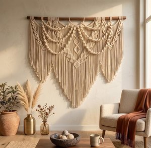 Arte de Pared de Macramé, Decoración del Hogar, Diseño Innovador, Arte de Pared de Algodón Tejido, Precio al por Mayor con la Mejor Calidad, Personalizado - Product Image 1