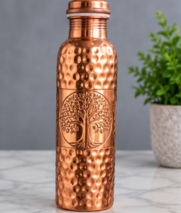 Bouteille de bien-être Chevron CopperSmith, finement ciselée, polissage miroir, design minimaliste, étanche, en cuivre pur - Product Image 3