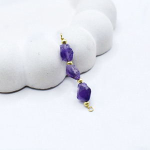 Amethyst Three Stone Connector Gold Plated Beaded Charm Link Raw Gemstone Jewelry Supply <b>Bracelet</b> For DIY Necklace - Product Image 4