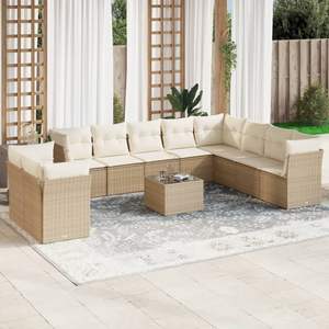 Conjunto de Sofá de Jardín de Ratán Sintético Beige con Patas Ajustables Grandes - Product Image 1