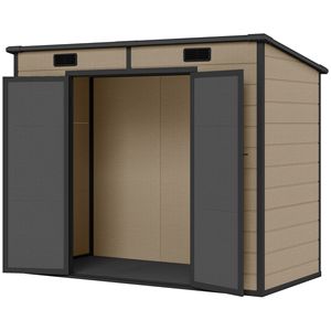 Caseta de Almacenamiento Exterior de Plástico Marrón Claro de 8 x 4 Pies con Puertas con Cerradura, Ventilaciones, Ventana y Piso para Jardín, Patio o Césped - Product Image 1