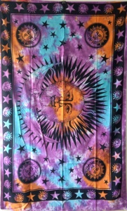 Tapiz de algodón con estampado floral, tamaño individual, con diseño de sol y luna, para decoración del hogar, tapiz étnico para colgar en la pared, de consignantes indios. - Product Image 4