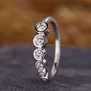 Bezel Set Diamond Wedding Band Round Brilliant Cut Lab Grown Diamond Eternity Tiny White Gold 14K <b>Stacking</b> <b>Ring</b> Women - Product Image 4