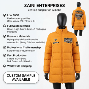 Veste matelassée pour femme en tissu polyester pongé 140 GSM, jaune moutarde, avec broderie personnalisée, patch en chenille, OEM, ODM, marque privée - Product Image 1
