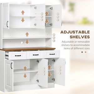 Credenza Bianca Autoportante da 180 cm con Vetrina, 6 Ante, 3 Cassetti e Piano d'Appoggio a 2 Livelli, Mobile da Cucina per Sala da Pranzo in Stile Rustico - Product Image 5