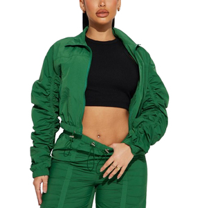 Customized Windbreaker Tracksuit Sets Women 2 Piece <b>Patchwork</b> Lightweight Nylon Zipper Cropped <b>Jacket</b> Women Set - Product Image 1