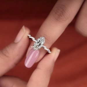 Marquise Cut Lab Grown Diamond Engagement Ring 14K Gold Twisted Pave Band Solitaire <b>Bridal</b> Ring Wedding Jewelry Wholesale - Product Image 6