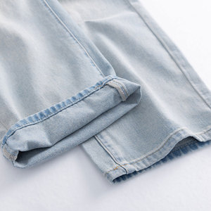 Jean en denim premium pour homme, design personnalisé, coton extensible, streetwear, coupe slim droite, délavé, automne, haute qualité, lourd - Product Image 2