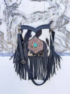 Sac bandoulière unique en cuir repoussé à la main avec franges, modèle 2026 – Sac à main élégant en cuir de vachette et fourrure pour femme, multi-usages - Product Image 4