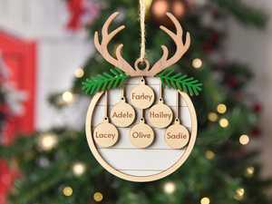 Wooden Christmas Family <b>Tree</b> <b>Ornaments</b> Laser Cut Personalized Names Rustic Holiday Decor for Home Wall Mount - Product Image 4