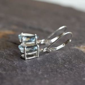 Boucles d'oreilles pendantes en argent sterling 925 avec pierre d'aquamarine en forme de poire, délicates et élégantes, bijoux en pierre précieuse bleue, cadeau pour elle - Product Image 4