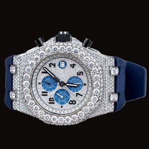 Montre personnalisable en caoutchouc bleu avec diamants Moissanite, demi-sertie, classique, bijoux pour homme à prix abordable - Product Image 1