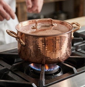 Artisanal Hammered Round <b>Copper</b> Tone Casserole with Handles Ideal for Serving and Hot Food Storage in Restaurant Hotels Wedding - Product Image 2