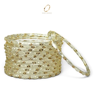 Ensemble de bracelets en verre cristal zircon blanc indien tendance et viral, style goutte de pluie du Cachemire, bijoux de mode pour femmes, mariages et mariées - Product Image 5