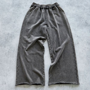 2026 High Quality Vintage Men's Rhinestone Sweatpants Elastic Waist 100%Cotton Distressed Washed Wide Leg Sweatpants Trousers - Product Image 5