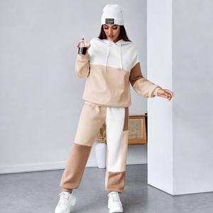 EHRI OEM ขายส่ง เสื้อฮู้ดดี้โอเวอร์ไซส์พรีเมียม 100% ผ้าฝ้าย สำหรับทุกเพศ  ชุดเสื้อฮู้ดดี้ประดับเลื่อม ดีไซน์บล็อกสี ระบายอากาศได้ดี เป็นมิตรกับสิ่งแวดล้อม - Product Image 1