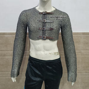 Medieval Handmade Mild Steel <b>Chainmail</b> Crop <b>Top</b> Full Sleeve Riveted Mesh Armor for Reenactment cosplay and Halloween Warrior - Product Image 4