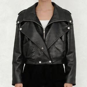 Veste courte vintage ample en similicuir PU pour femme avec ceinture, style motard, fermeture éclair, rétro, manteau de motard, vêtement d'extérieur - Product Image 2