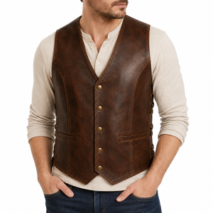 Chaleco de Cuero Occidental Personalizado para Hombre al por Mayor con Panel Bordado y Cierre de Cremallera, Sin Mangas, Estilo Casual de Verano - Product Image 2
