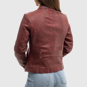 Chaqueta de Cuero de Oveja Corta para Mujer, Estilo Casual de Invierno, Manga Larga, Color Sólido, Venta al Por Mayor OEM - Product Image 2