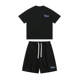 Ensemble de survêtement pour homme avec logo personnalisé en relief, impression puff, streetwear hip-hop, t-shirt oversize à motifs, t-shirt et short pour homme - Product Image 5