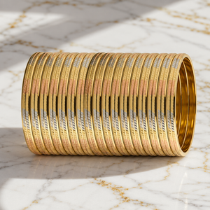 ORO-Z Three Tone Gold Plated <b>Bangles</b> Striped <b>Engraved</b> Design Bracelet for Women High Quality Jewelry - Product Image 3