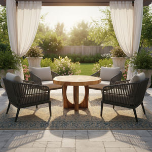 Mesa Redonda de Madera Suar Orgánica de Alta Resistencia con Forma Única y Moderna, Bordes Naturales de Primera Calidad, Patas Especiales, Decoración para Comedor - Product Image 4