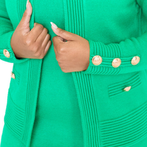 Cardigan en tricot vert pour femme, style veste-pull, à manches longues, boutonné sur le devant, élégant, décontracté, vêtement d'extérieur tendance, doux et chaud - Product Image 6
