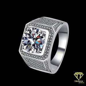 Bague Chevalière Halo pour Homme en Argent avec Diamant de Laboratoire Rond Taillé, Bague de Fiançailles de Luxe, Bague de Mariage Hip Hop, Cadeau pour Lui - Product Image 4